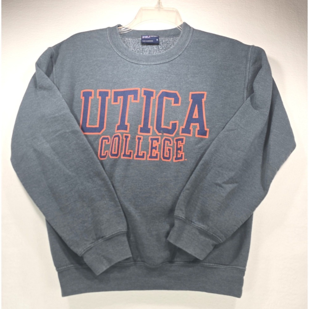Utica College Crewneck Sweatshirt Blue Heather Mens Small Graphic Pullover